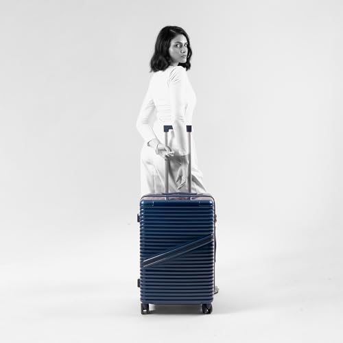 Image of Assembly 24-Inch Trolley Bag Medium Size with 8 Wheels & TSA Lock, Polycarbonate Hard Shell Check in Luggage Trolley for Weekend & Business Travel Trips, Blue