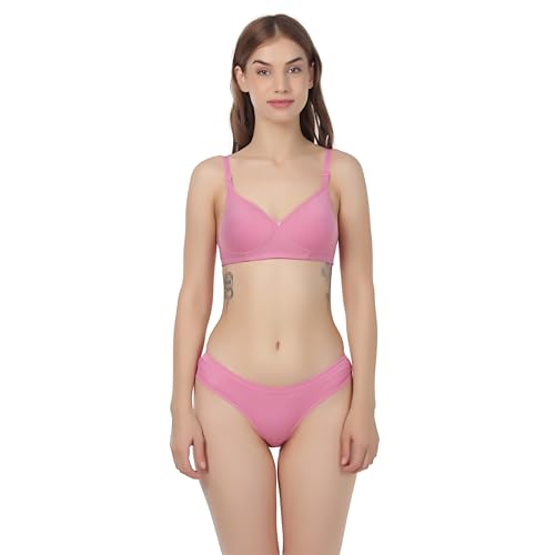 Image of Non Padded Bra Panty Set - Made of Pure Cotton Full Coverage Non Wired Seamless Pushup Soft Cup for T-Shirt Saree Dress Sports Garment for Daily Use Everyday