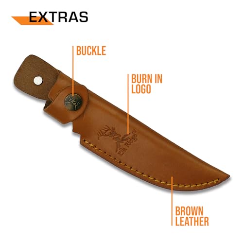 Elk Ridge - Fixed Blade Knife, 9.5-in Overall, Satin Finish Stainless Steel Blade, 2 Tone burl Wood Handle, Genuine Leather Sheath, Hunting, Camping, Survival by Elk Ridge - Image 5