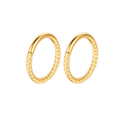 2pcs 316l Surgical Steel Nose Rings 16G Studs Piercings Hoop Jewelry for Women and Men (Gold)