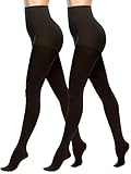Amoretu 2er Pack Damen Thermo Strumpfhose Blickdicht Hautfarbene Thermostrumpfhose Nylonstrumpfhose, 2paar Schwarz, L