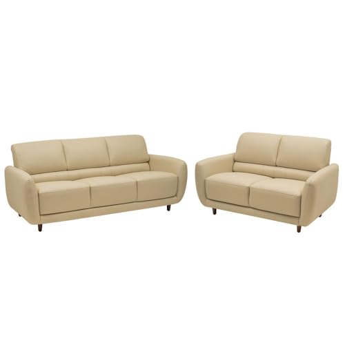 Image of Wakefit Solomon Robin 5 Seater Sofa Set, Beige, 3+2 Seater, L Shape, Wooden, Leatherette, 5 Year Warranty