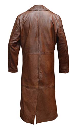 Men's WW2 Detective Trench Coat Full Length Real Lambskin German Classic Long Coat Overcoat Jacket2