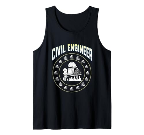 Civil Engineer Circle Badge Hard Hat, Survey Tool, Blueprint Tank Top