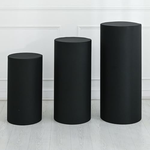 Quarkzman Juego De 3 Fundas De Pedestal Cilíndrico Negras De Spandex, Funda De Pedestal Para Decoración De Fiestas, Solo Contiene Fundas Cilíndricas Tela Elástica - Grande