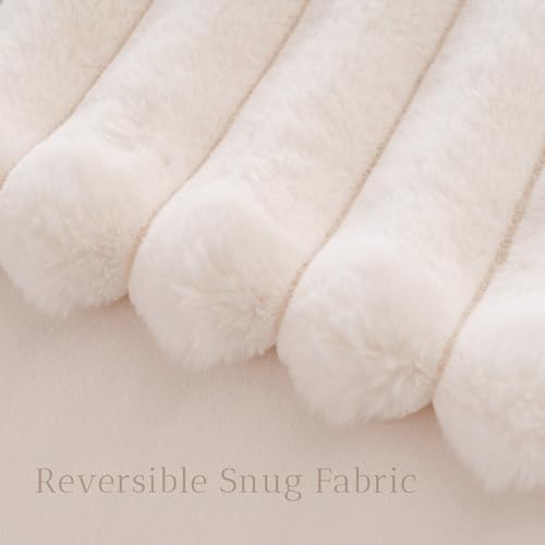 Battilo Cream Throw Blanket, Soft Plush Striped Faux Fur Blanket, 50"x60" by BATTILO HOME - Used condition - Image 5