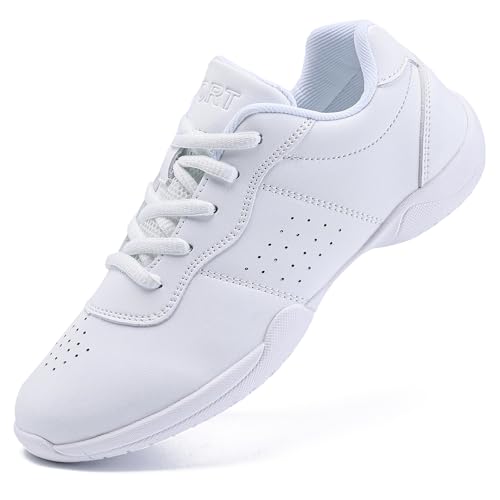 Image of White Cheer Shoes for Girls Womens Cheer Shoes Youth Girls Cheerleading Shoes Competition Gear Dance Tennis Sports Training Athletic Comfortable Flats Breathable Soft Kids Cheer Sneakers
