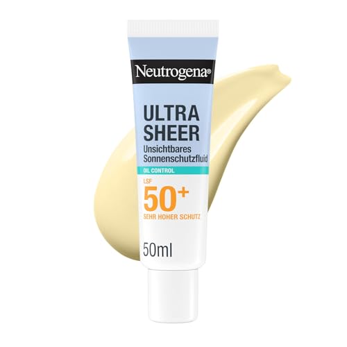 Neutrogena Ultra Sheer Unsichtbares Oil Control Sonnenschutzfluid LSF50+ (50ml), sehr hoher UVA/UVB-Schutz, 12h Anti-Glanz-Effekt, nicht fettend, wasserfest, für empfindliche Haut