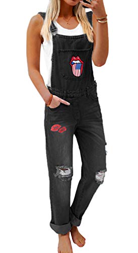 Women's Overalls Denim Distressed Bib Jean Romper and Jumpsuit with Pockets Overall Loose Jeans