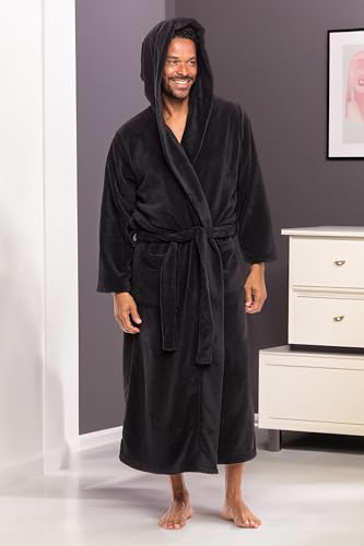 Alexander Del Rossa Mens Robe with Hood, Plush Fleece Hooded Mens Bathrobe, Big and Tall Bath Robe for Men4