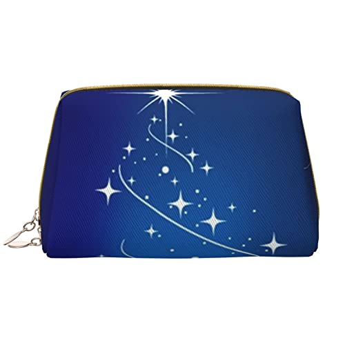 Trousse de maquillage lumineuse sapin de Noël en cuir PU blanc de grande capacité