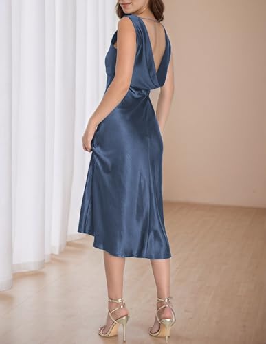 Summer Satin V Neck Backless Midi Dresses for Women 2025 Silky A line Formal Low Back Sleeveless Wedding Guest Long Dress2