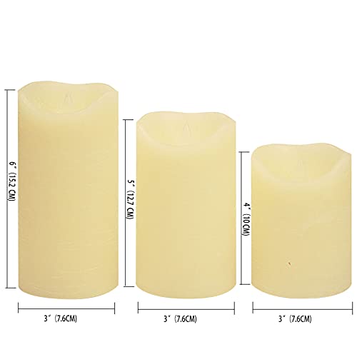 Image of CANDLE CHOICE Battery Operated Flameless Candles with Timer Real Wax Realistic Flickering Electric LED Pillars Automatic Built-in Daily Cycle Timer 6-Hour on 18-Hour Off Set of 3 Rustic Texture Ivory