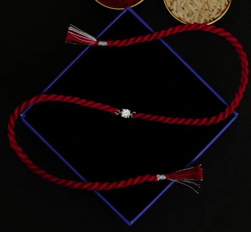 Image of Meenakari Pure 925 Sterling Silver Bead Rakhi set with Roli Chawal and Rakshabandhan Greeting Card For Brother /Men /Unisex
