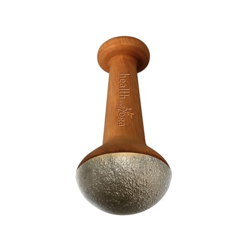 HealthAndYoga® FootEase Kansa Vatki with Wooden Handle - Bronze Foot Massager - Rough Surface for Exfoliation - Eases Leg Pain due to Standing long Hours - Ancient Ayurvedic Detox Ritual - Induces Sleep (Stick - Flamed)