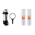 iSpring WSP50ARJ-BP Whole House Prefilter, Spin-Down Sediment Water Filter & FP220BX2 High Capacity x 4.5” Water Replacement Cartridges Sediment Filter, 20 Micron, 2 Count (Pack of 1), White
