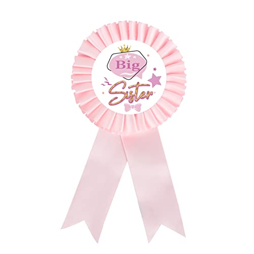 INNORU Satin Fabric Big Sister Tinplate Badge Pin, Girl Birthday Rosette Button Pins, Princess Birthday Party Accessory Brooch Pin, Children Adults Birthday Party Decorations - Pink, Pack of 1