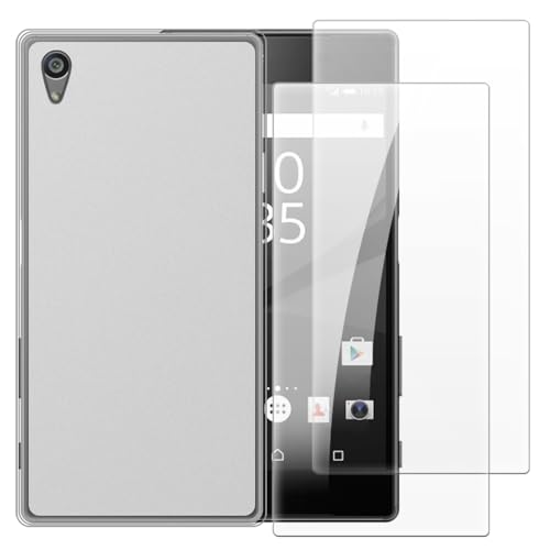 Shantime Funda con 2 Piezas Protector Compatible con Sony Xperia Z5 Premium, Carcasa Antigolpes y Cristal Templado Protección Completa(Blanco)