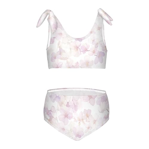 KLL Cherry Blossoms Girl Two Piece Bikini Set Scoop Neck Swimsuits Swimwear Adjustable Shoulder Strap