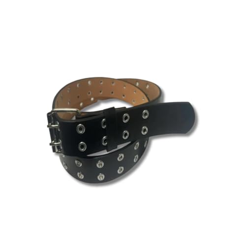 Men’s Black Punk Belt with Double Eyelet Design and Metal Buckle2