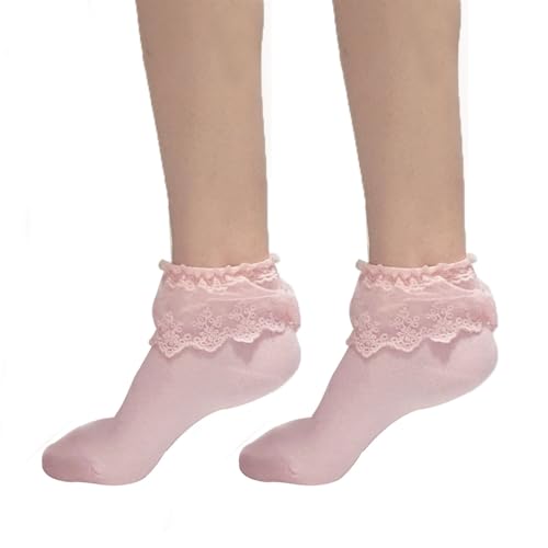Image of Women's Ruffle Anklet Socks - Breathable Cotton Crew Socks in Solid Colors