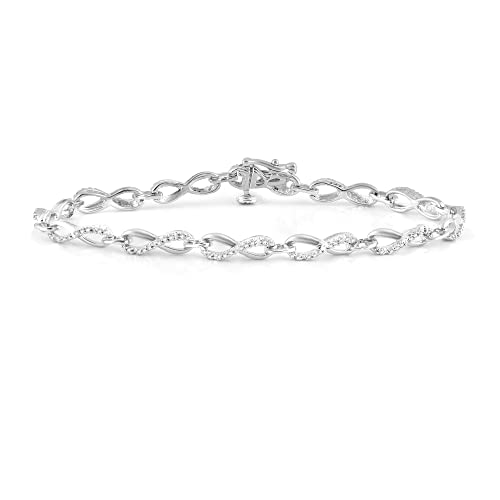 Jewelili Sterling Silver 1/3 Cttw Natural White Round Diamonds Infinity Bracelet, 7.25" #TOP9