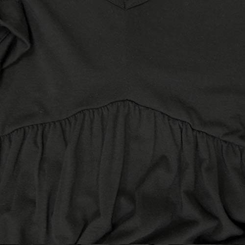 Image of Jayscreate Women's Baby Doll Dress Summer Casual Tunic Pleated Flowy Swing Short Sleeve Black V Neck Mini Dress