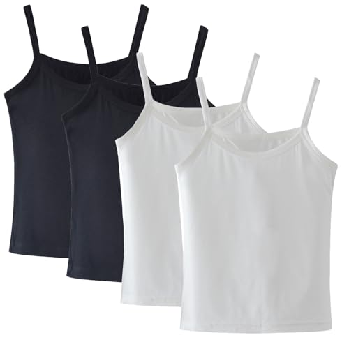Anktry 2-8 Years Little Girls Soft Camisole Undershirts 4 Pack Kids Comfort Breathable Tank Tops, 2black+2white