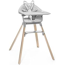 Trona Tixi Trona Stokke Clikk, Gris Nube - Trona todo en uno con bandeja + arnés - Ligera, duradera y para viaje - ergonómica con características ajustables - Ideal niños de 6-36 meses