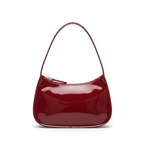 Image of Women's Patent Leather Shoulder Bag | Trendy Glossy Sling Handbag for Casual & Party Use | Small Stylish Ladies Purse-Maroon