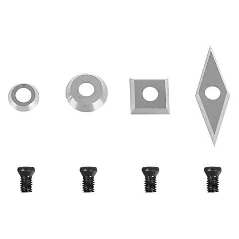 Carbide Insert Cutter Set 4Pcs,CEIEVER Tungsten Carbide Cutters Inserts Set for Lathe Machines,Lathe Chisel(Include Square, Round, Diamond and Diamond R), Supplied with Screws (13) Cover