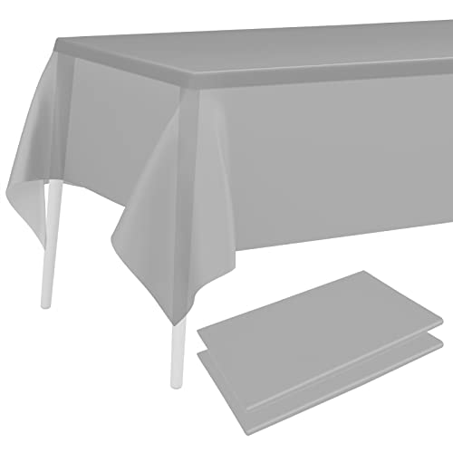 PLULON 2 Pcs Gris Nappe en Plastique Couverture De Table 137 x 274 cm Rectangle Couverture De Table pour Baby Shower Party Supplies Mariage Fête d'anniversaire...