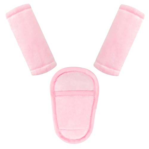 Car Seat Straps Pads for Baby Girls 3 Pieces,Super Soft Car Seat Strap Covers Kids,Man Fai Sky Infant Carseat Shoulder Pading, Hip Support for All Car Seats, Pushchair, Stroller(Pink)
