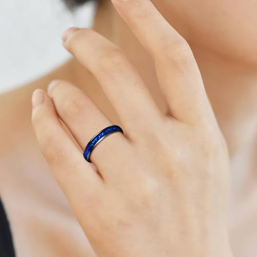 Vakki Women's 4mm Black Tungsten Wedding Ring with Blue Foils Inlay Engagement Band Polished Edge Comfort Fit Size 5-93