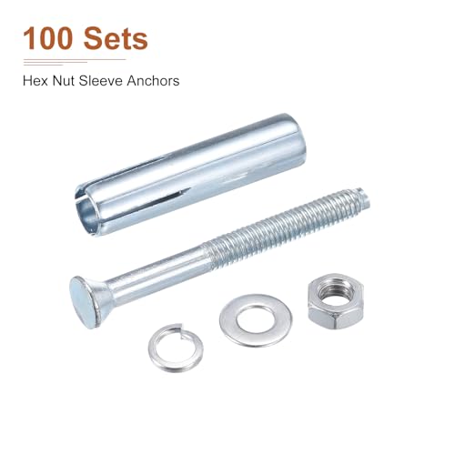 1434 x 2-1434 hex nut sleeve anchors - 100pack - good for concrete dry brick block walls - carbon steel - silver