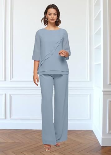 Mother of The Bride Pant Suits 2 Pieces Women Dressy Chiffon Outfit Sets for Wedding Guest JH0024