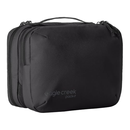 Eagle Creek Pack-It Trifold Toiletry Kit - Dopp Kit Toiletry Organizer with Padded Interior, Durable Hanging Hook & Large Compartments - Water Resistant & Washable - Black