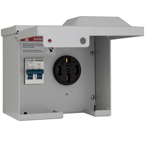 Gravimorph 50 Amp Rv Outlet Box with Breaker Rv Electrical Outlet UL Listed NEMA 14-50 Outlet Box Prewired Weatherproof Lockable Electrical Power Box for RV Camper Trailer Motorhome