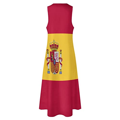 Image of TAIZIYEAH Long Dress Spain Flag Women's Summer Casual Loose Dress Long Dress Short Sleeve for Girls Fashion Skirts L