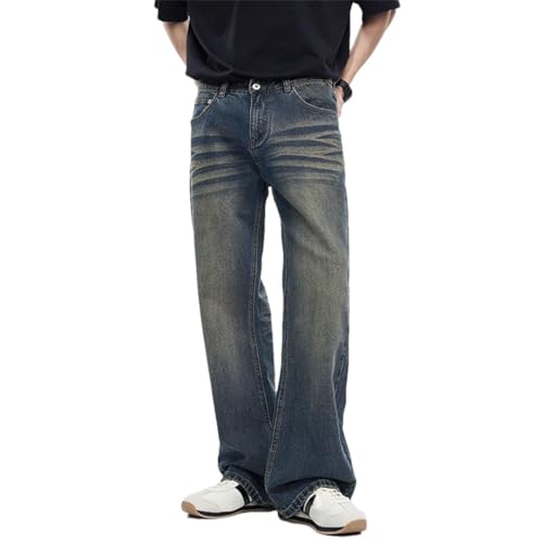 Men's Vintage Flared Kick Flare Denim Pants Bootcut Trousers Full Length Loose Jeans