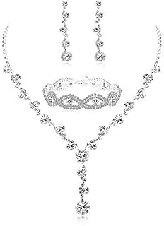 ADRAMATA Rhinestone Bridesmaid Jewelry Set Ladies Necklace and Earrings Set Wedding Crystal Bracelet