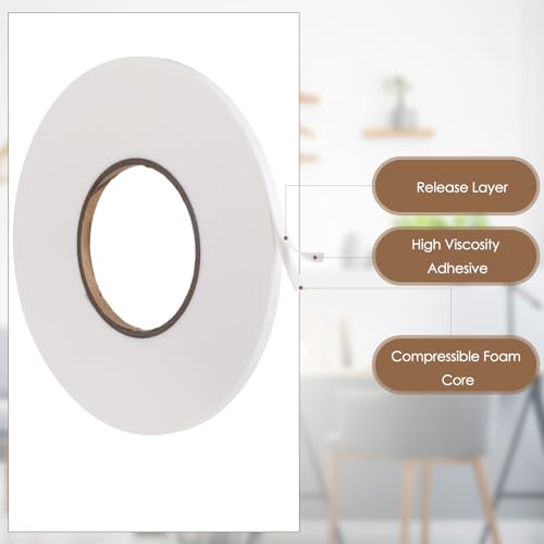 Image of Tatuo 2 Rolls Double Sided Foam Tape PE Foam Tape Sponge Soft Mounting Adhesive for DIY Craft Picture Poster Hanging(1 /4 Inch by 33 Feet,White)