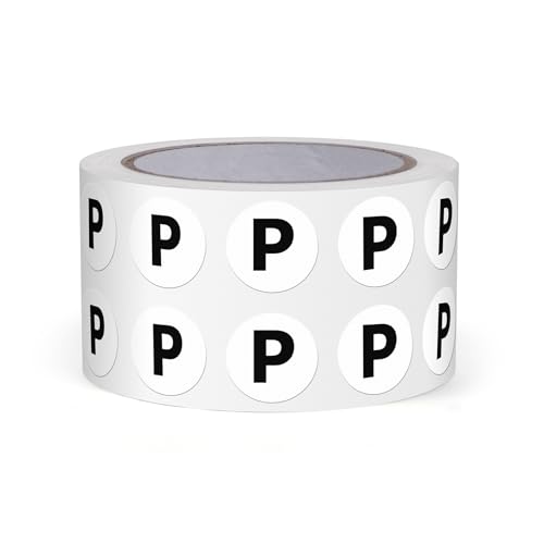 FINDAT Autocollants Lettres Alphabet Noir 13 mm Lettre P Unique 1000 Étiquettes Rondes Adhesifs Vinyle Imperméables Rouleaux pour Scrapbooking Ecole...
