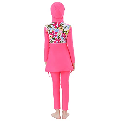 Muslim Swimsuits For Girls Kids: Bathing Suits Modest Swimwear Islamic Long Sleeve Burkini Swimsuits Dress Full Cover Hijab Swimming Cap Top Pants Rash Guard Tankini Set # Pink Flower - Long 5-6X #TOP4