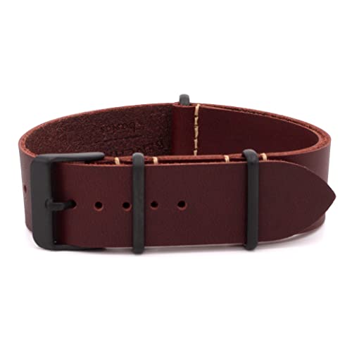 Benchmark Basics Leather Watch Band - Crazy Horse Oiled Leather One-Piece Watch Straps for Men & Women - Choice of Color & Width - 18mm, 20mm, 22mm or 24mm
