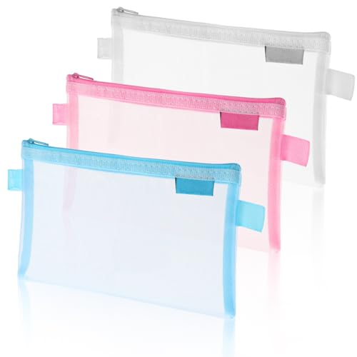 3 Stück Federmäppchen Transparent,Zip Mesh Reißverschluss Beutel,Groß Kapazität Mäppchen,Nylon-Netzstoff Stifttasche Federtaschen Schreibwaren Aufbewahrungsbeutel,für Reise Kosmetik Schule Bürobedarf