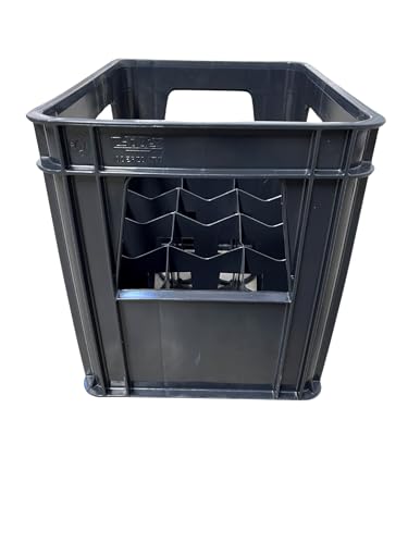 Bottle Crate Plastic - Holds 12 x1 Litre Bottles suitable for wine milk - Black