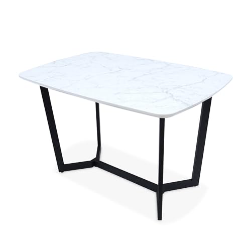 sweeek - Mesa de Comedor de 4-6 plazas Efecto mármol, Patas de Metal Negro, 120cm