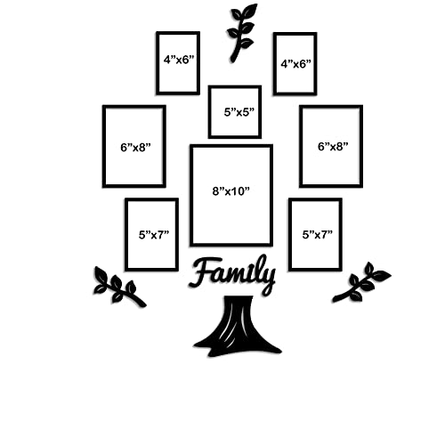 Image of Art Street Family Tree Photo Frame for Living Room Set of 13 Pieces with MDF Plaque Eco Series Picture Frame for Home Decor (3 Leaf,1 Trunk and 1 Family)