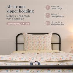 Image of Beddy's Flower and Gingham Durable Zipper Bedding for Kids - Bed in a Bag - Yellow Gingham Sheets with Floral Comforter - Includes Pillowcase & Sham - Easy to Make & Wash - Toddler